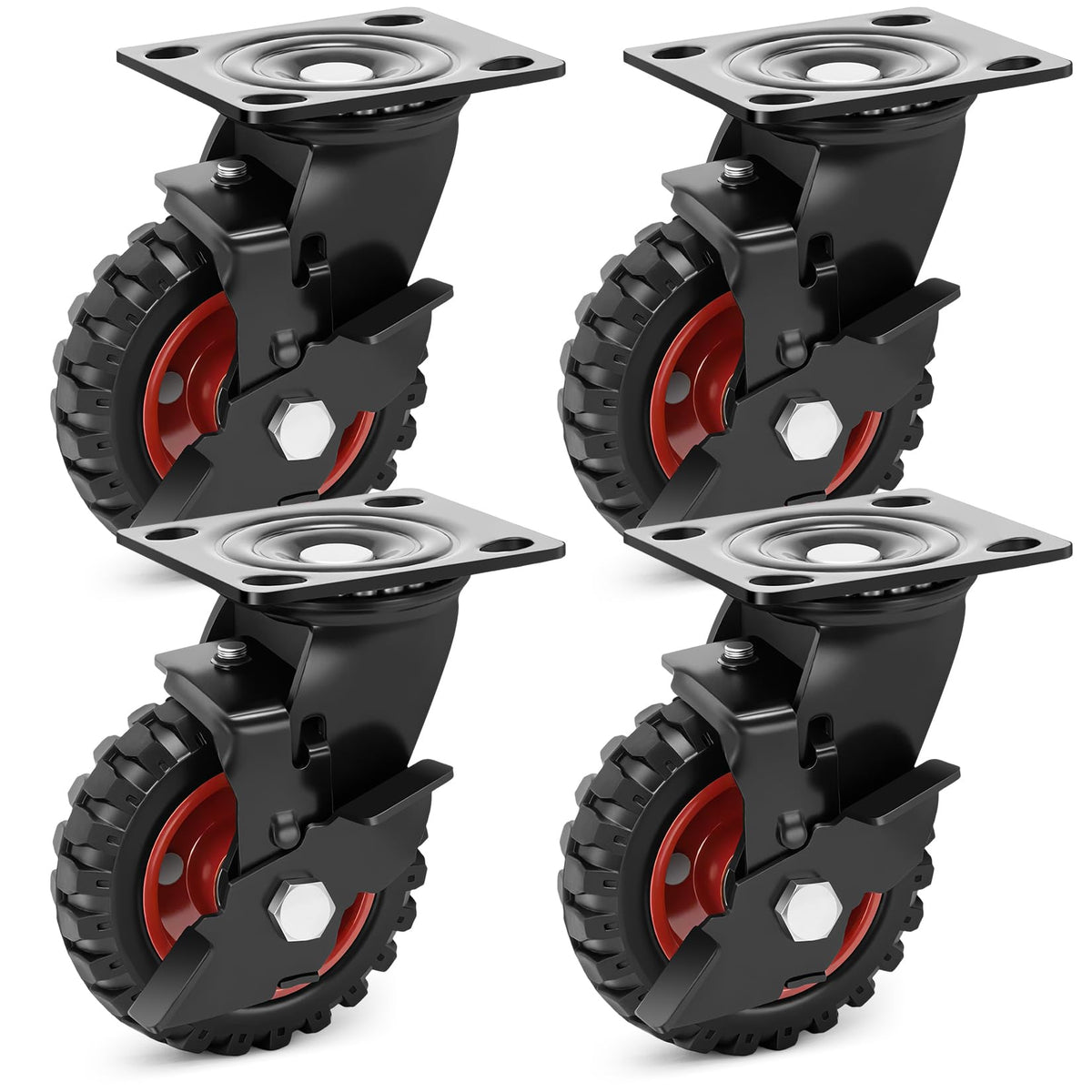 5 Inch Heavy Duty Rubber Casters Set of 4 with Brake N7295