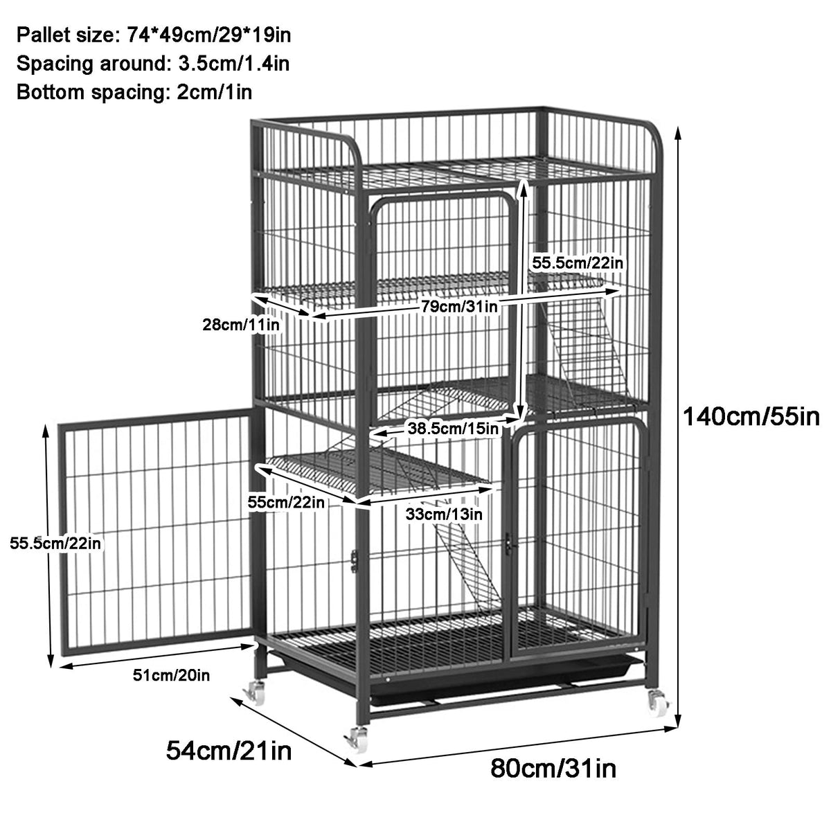 4 Tiers Metal Wire Cat Cage with Wheels Y633487
