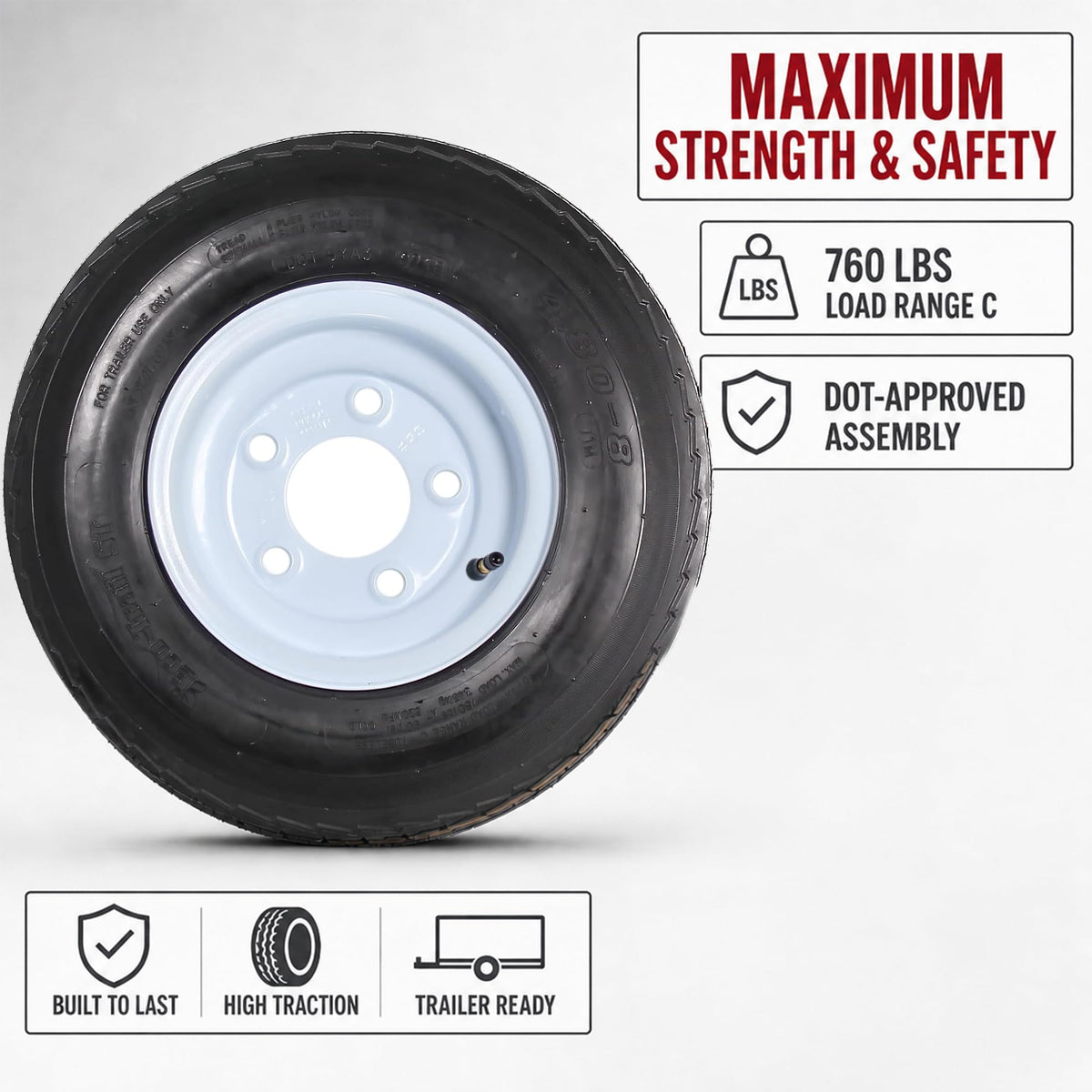 2-Pack Trailer Tire Rim Assembly 4.80-8 5 Lug White G327794