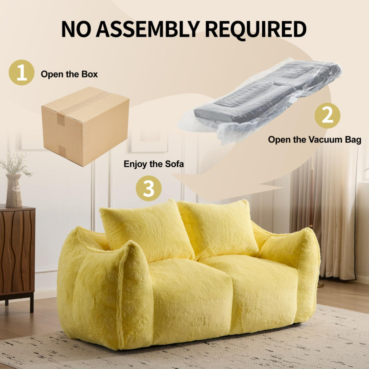 Oversized Faux Fur Memory Foam Bean Bag Sofa J461