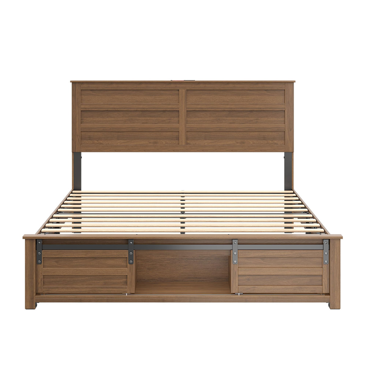 Queen Size Wooden Bed Frame with Headboard and Storage Footboard B543508