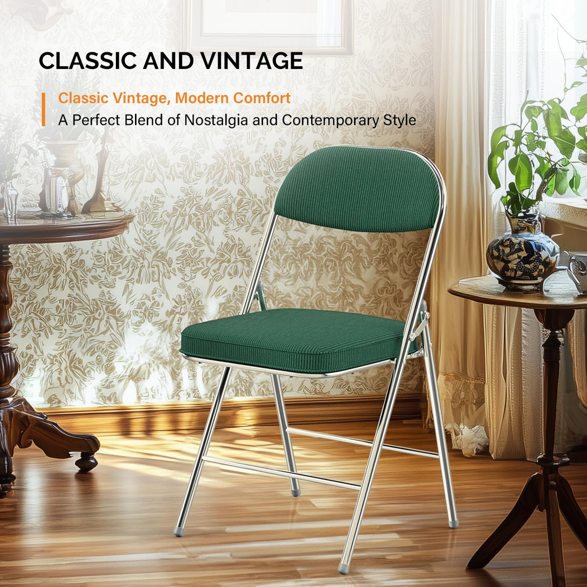 2 Pack Olive Green Folding Chairs with Padded Seat T874