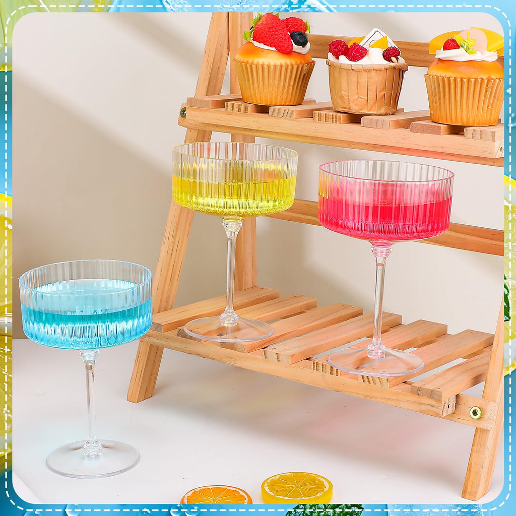 12 Pcs Ribbed Martini Glasses Transparent Plastic Q5901
