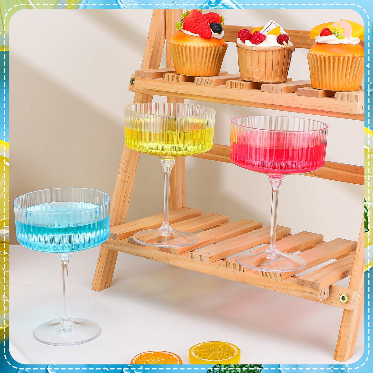 12 Pcs Ribbed Martini Glasses Transparent Plastic Q5901