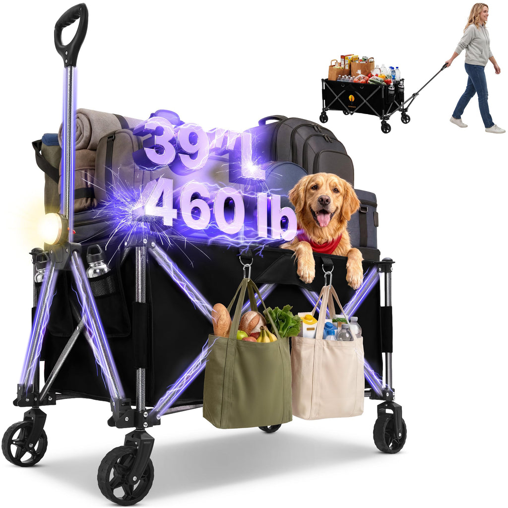 39" Collapsible Wagon with All-Terrain Wheels, 460 lbs Foldable Cart, Black R559