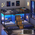 Black Triple Bunk Bed Twin Over Twin with Storage Staircase O399386