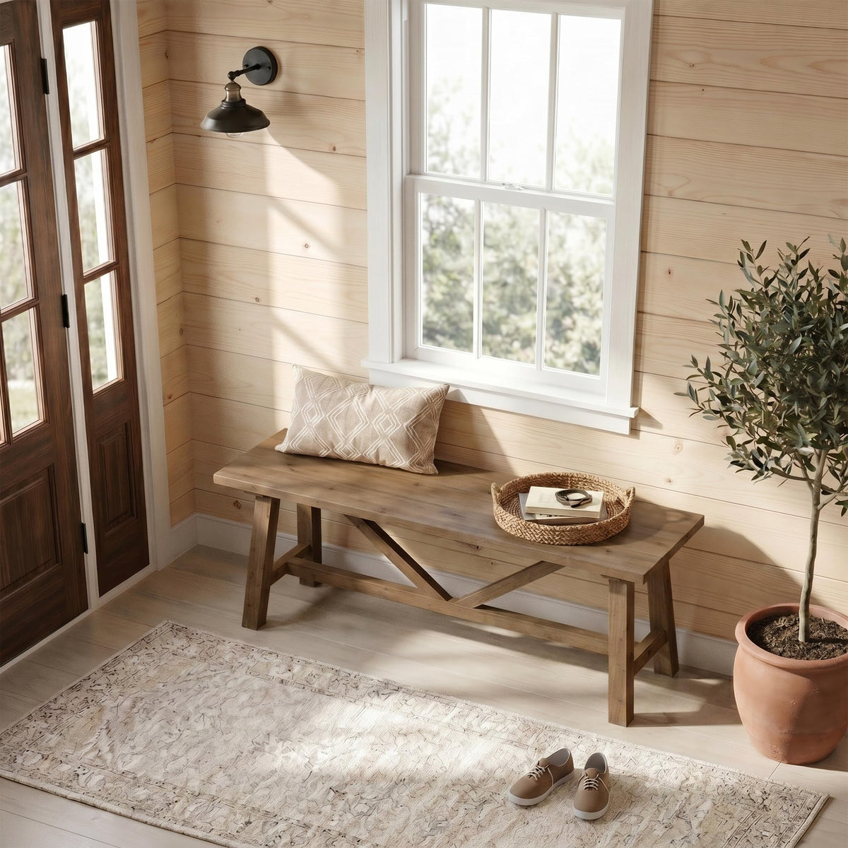 43" Solid Wood Bench V696