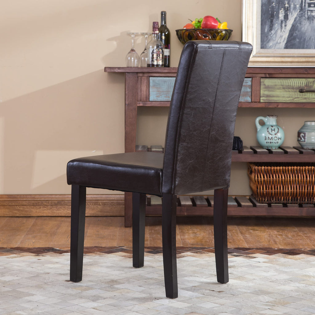 Brown Faux Leather Solid Wood Parson Chairs, Set of 2 X469439