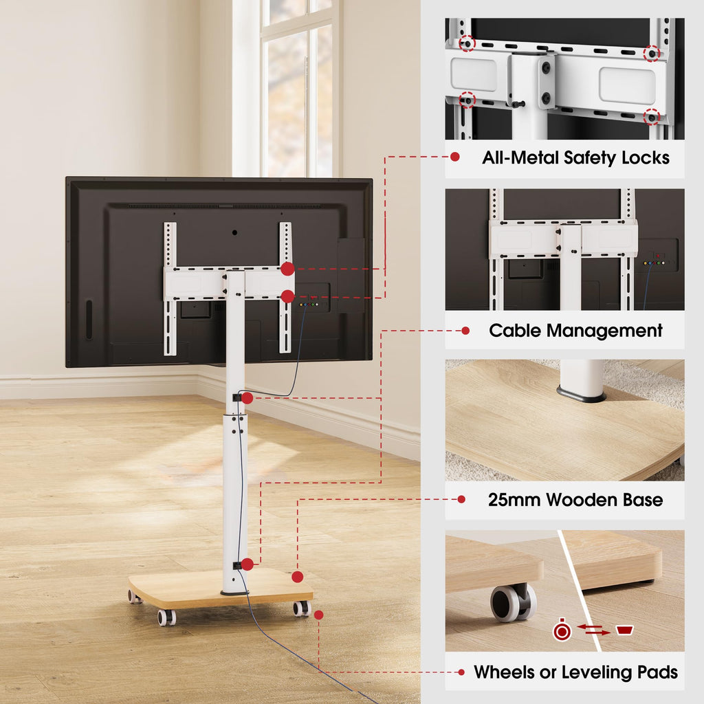 Rolling TV Stand for 32-65 Inch TVs, Height Adjustable with Swivel & Tilt Mount J9990