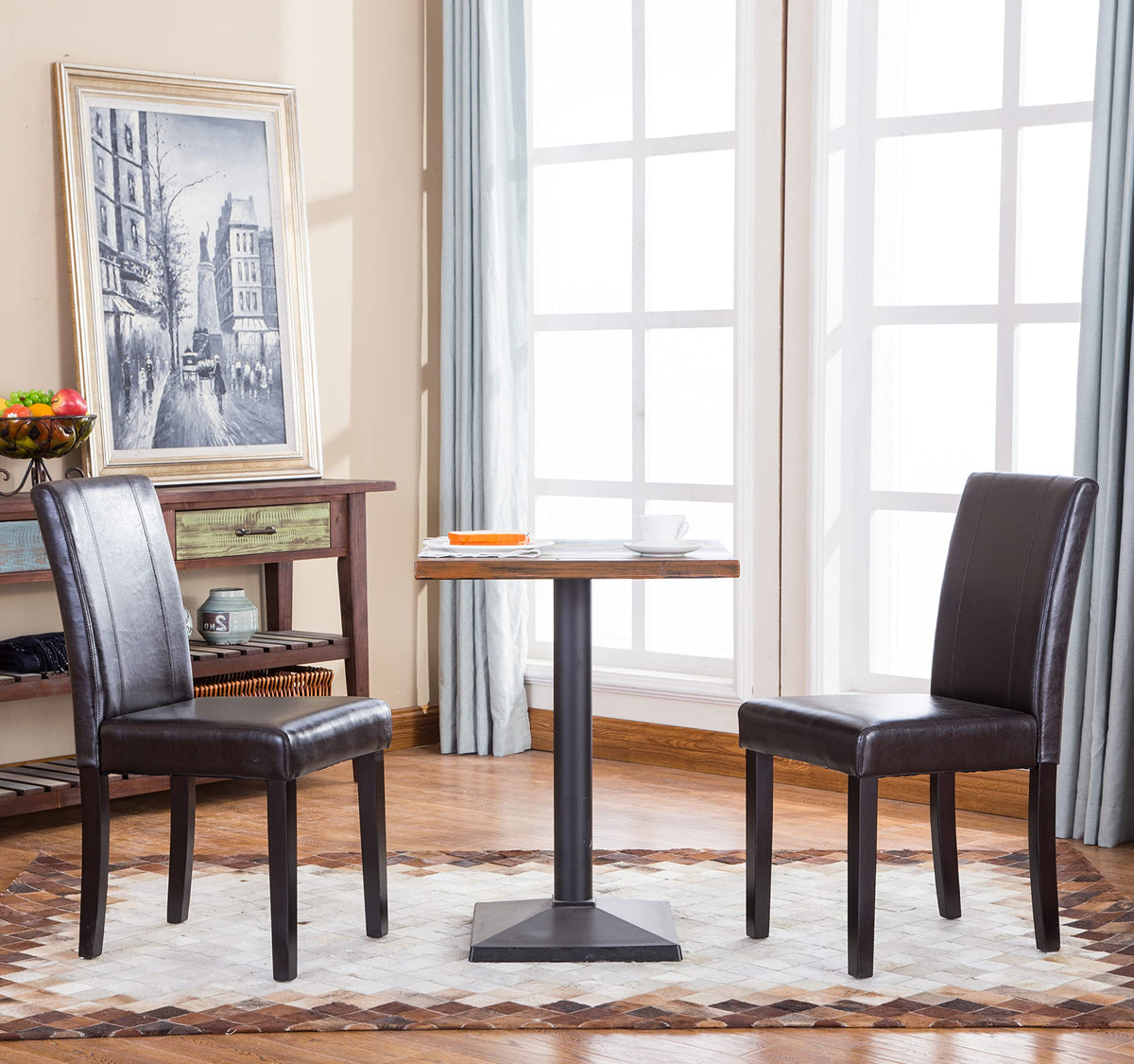 Brown Faux Leather Solid Wood Parson Chairs, Set of 2 X469439