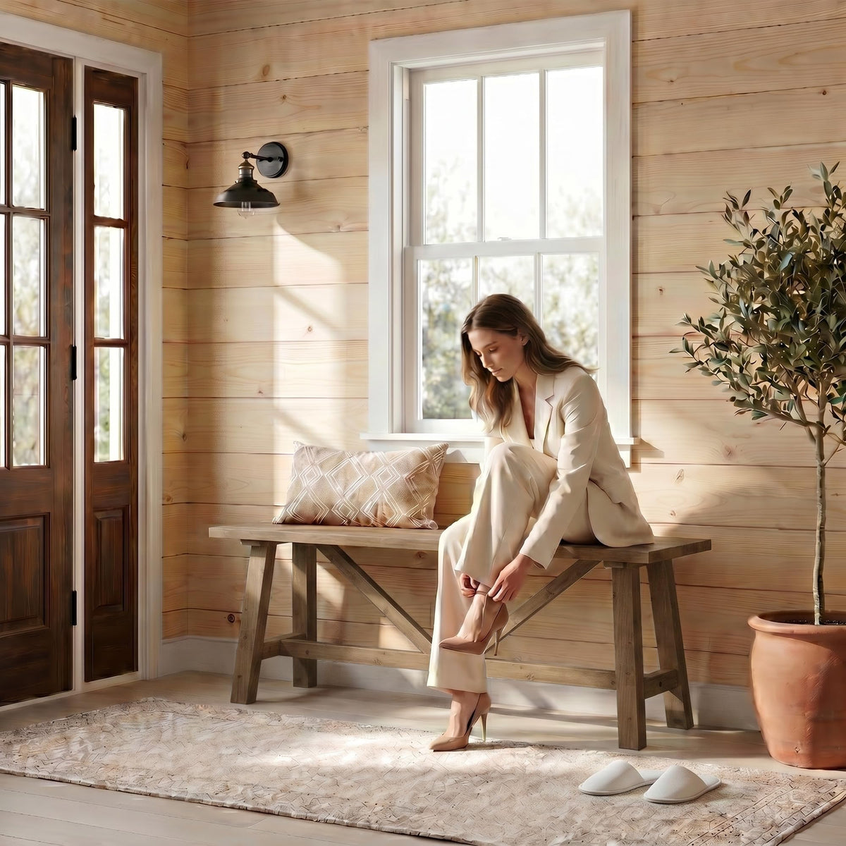 43" Solid Wood Bench V696