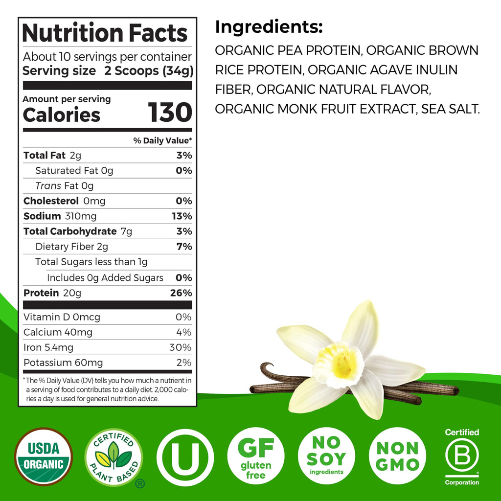 Organic Vegan Protein Powder, 20g Plant Protein, Vanilla H6975