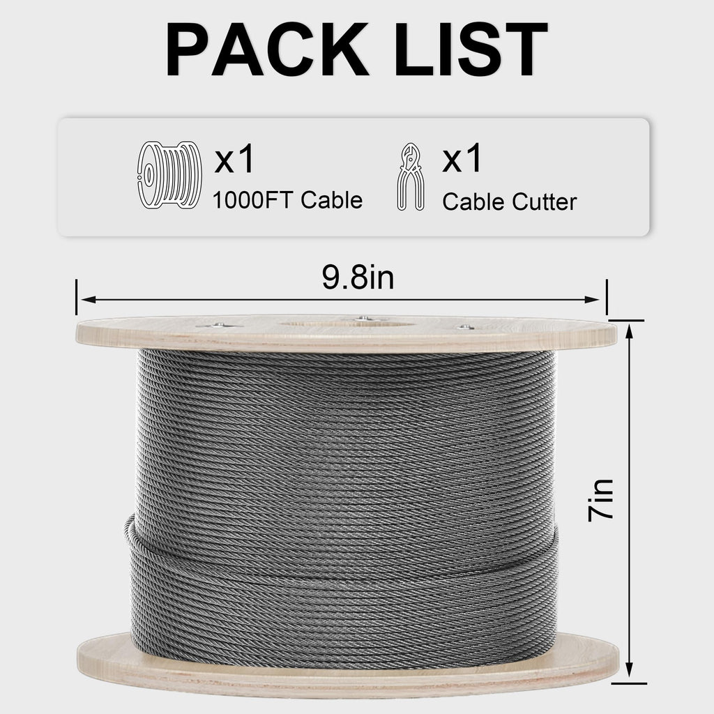 1000FT 1/8" T316 Stainless Steel Cable with Cutter I130