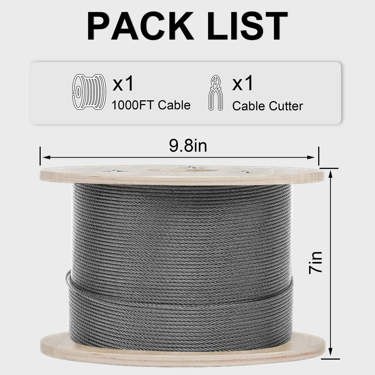 1000FT 1/8" T316 Stainless Steel Cable with Cutter I130