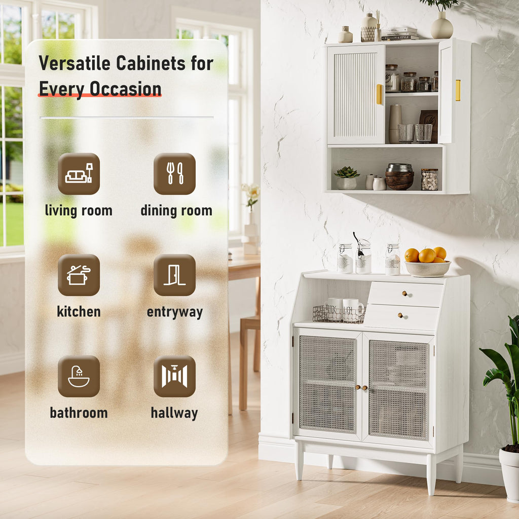 Wall-Mounted Bathroom Cabinet with Adjustable Wood Shelf & Doors E501