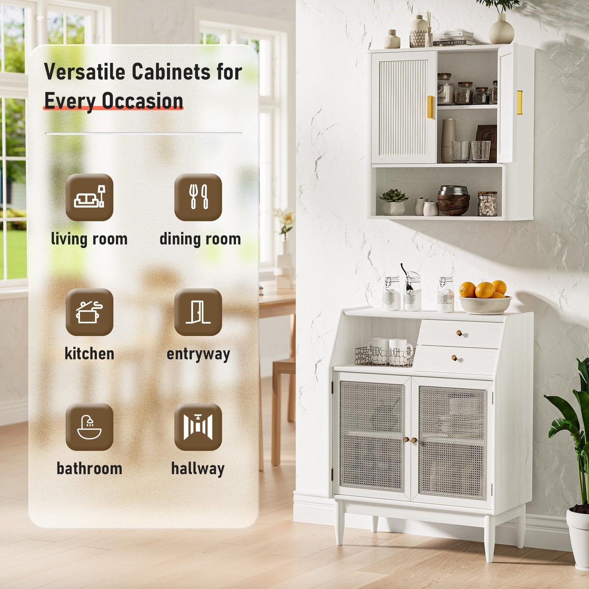 Wall-Mounted Bathroom Cabinet with Adjustable Wood Shelf & Doors E501