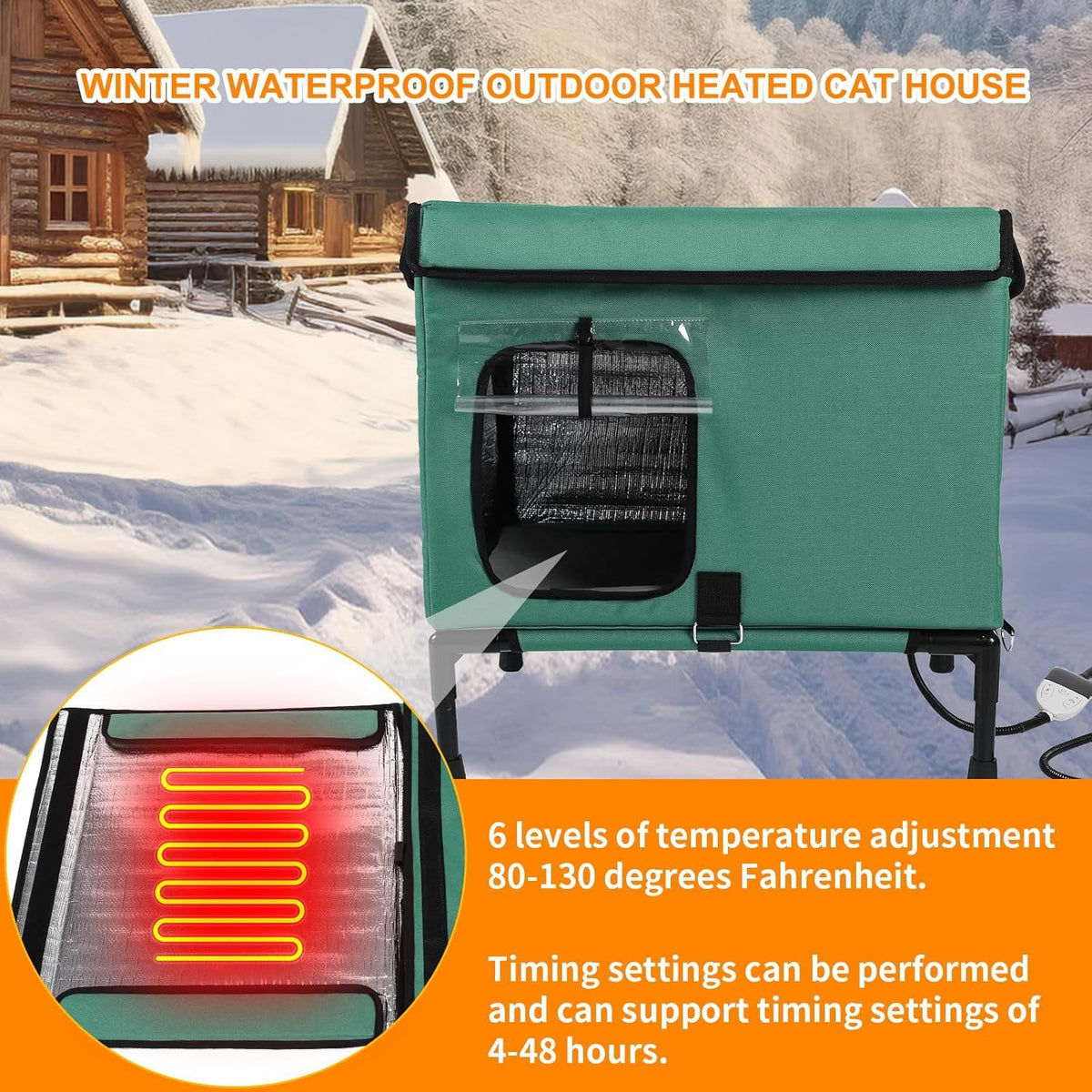 21" Heated Cat House with Heating Pet Pad S4367