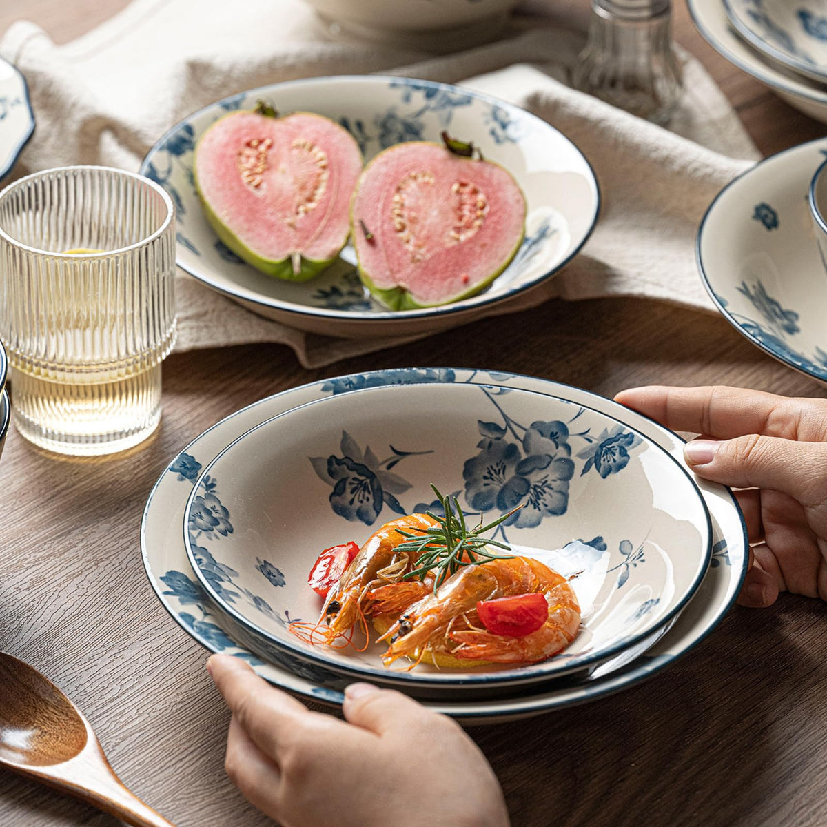 Blue Floral 62PCS Ceramic Dinnerware Set P940894
