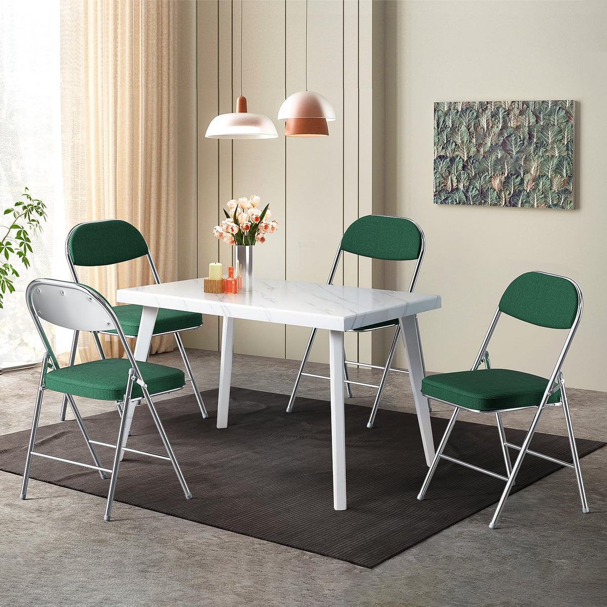 2 Pack Olive Green Folding Chairs with Padded Seat T874