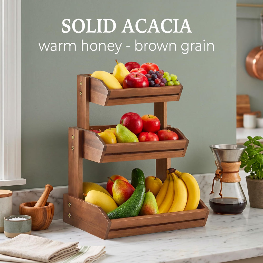 3 Tier Acacia Wood Fruit Basket L434