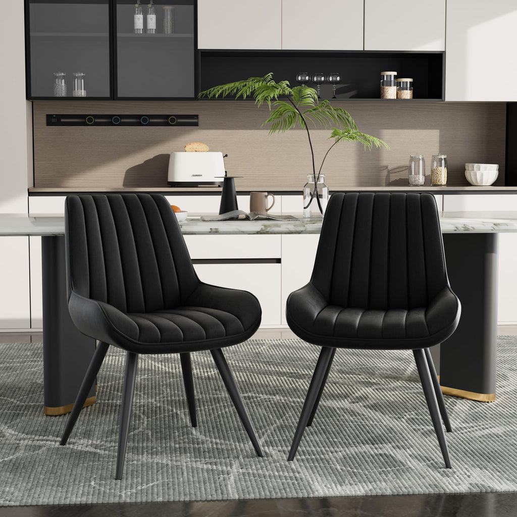 Black Faux Leather Upholstered Dining Chairs Set of 6 P459871