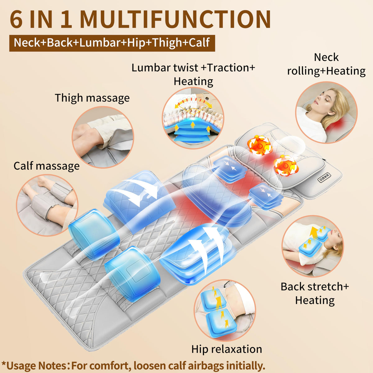 Heated Full Body Massage Mat with Movable Shiatsu Neck Massager T835190