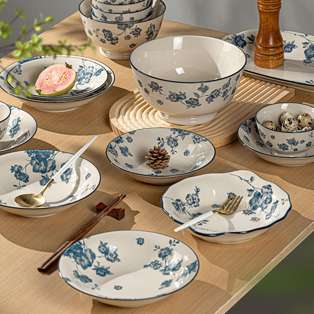 Blue Floral 62PCS Ceramic Dinnerware Set P940894