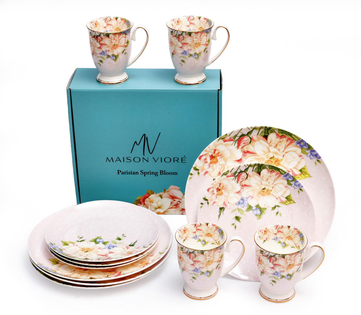 Pink Floral Ceramic Plates and Mugs Set Of 12 Z48965