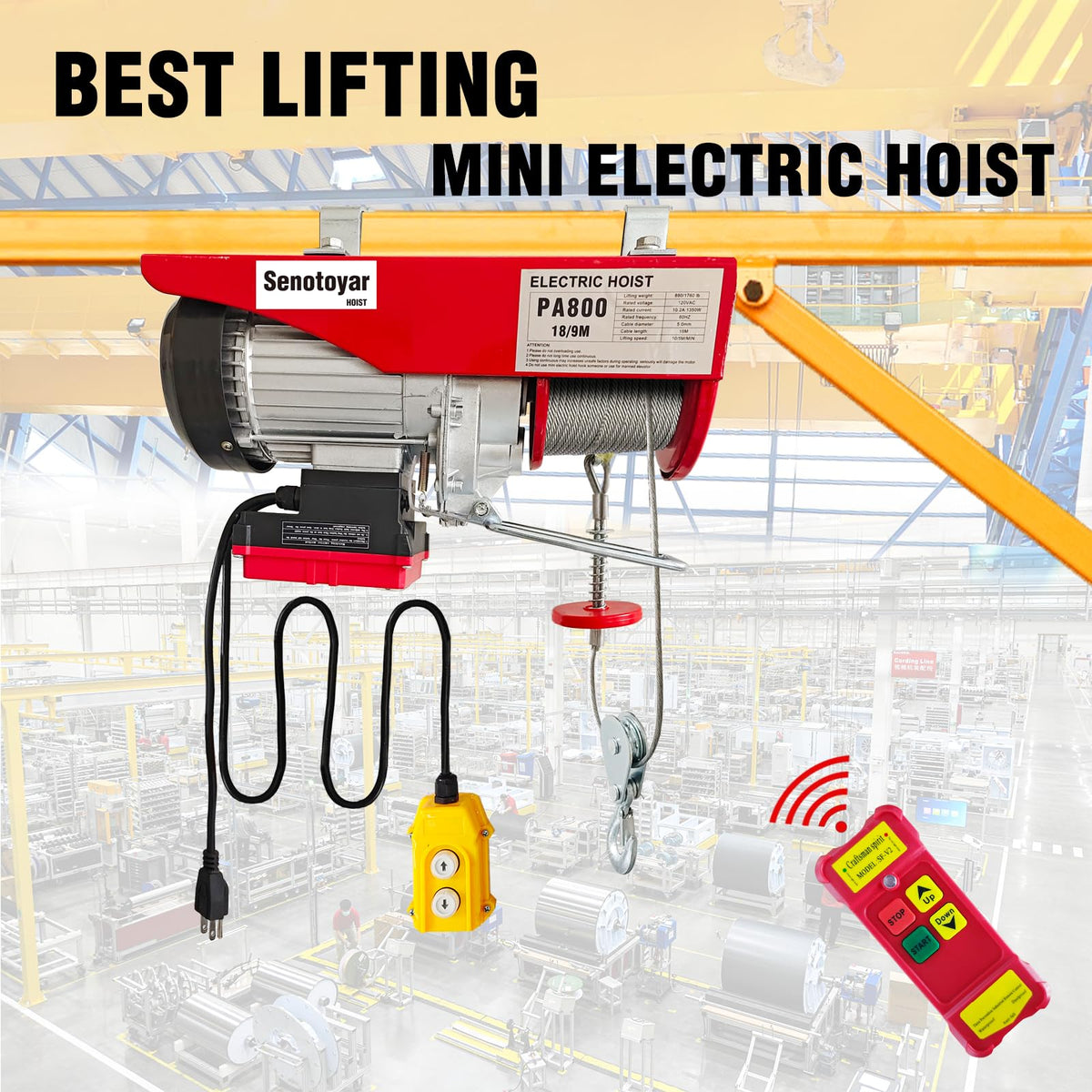 1760lbs Electric Hoist Winch with Wireless Control M5433