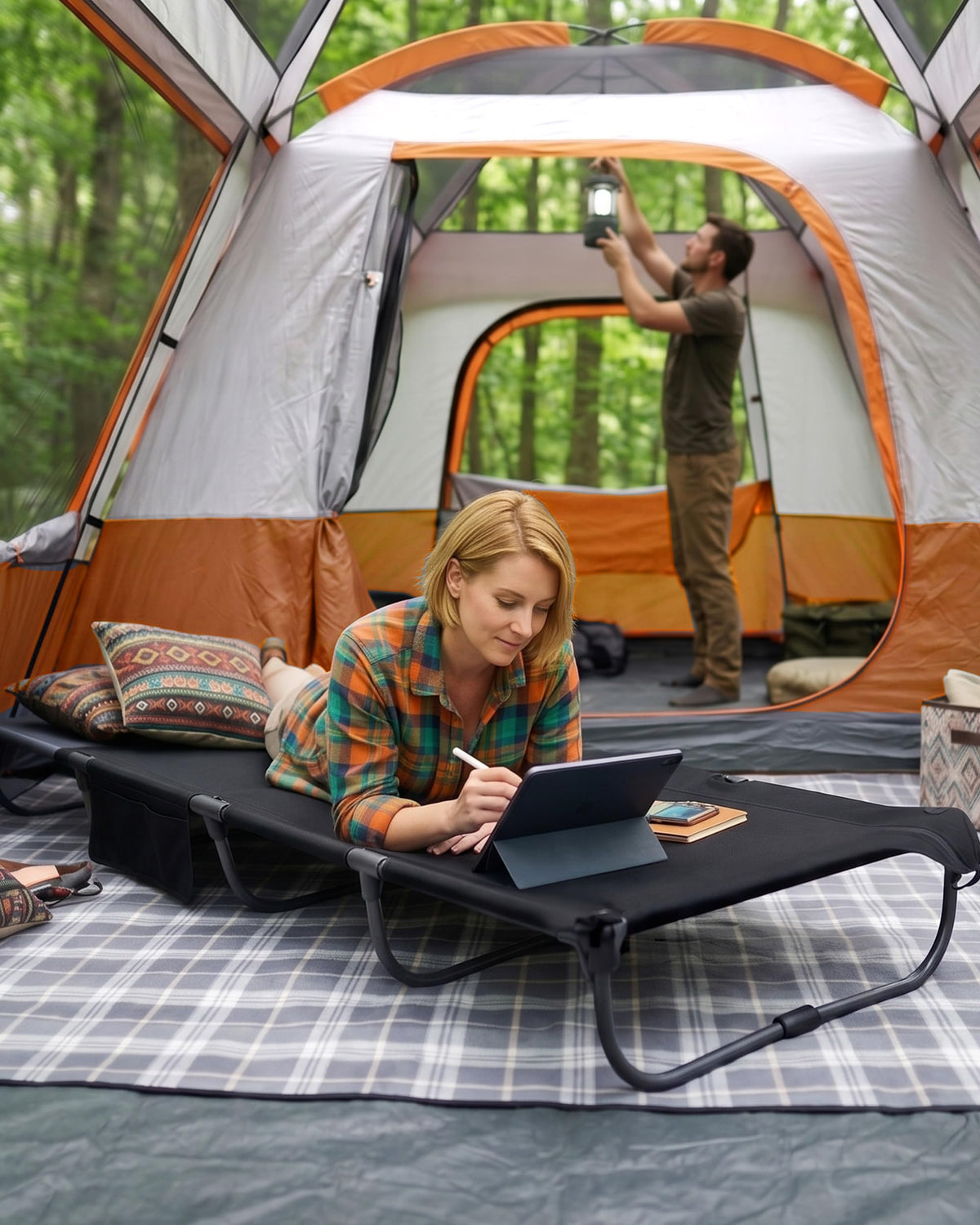 Ultra-Light 7.1 lbs Foldable Camping Cot with Side Pocket H409