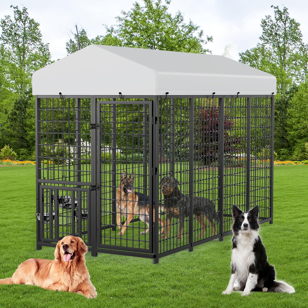 Heavy Duty Outdoor Dog Kennel with Rotating Bowls C538