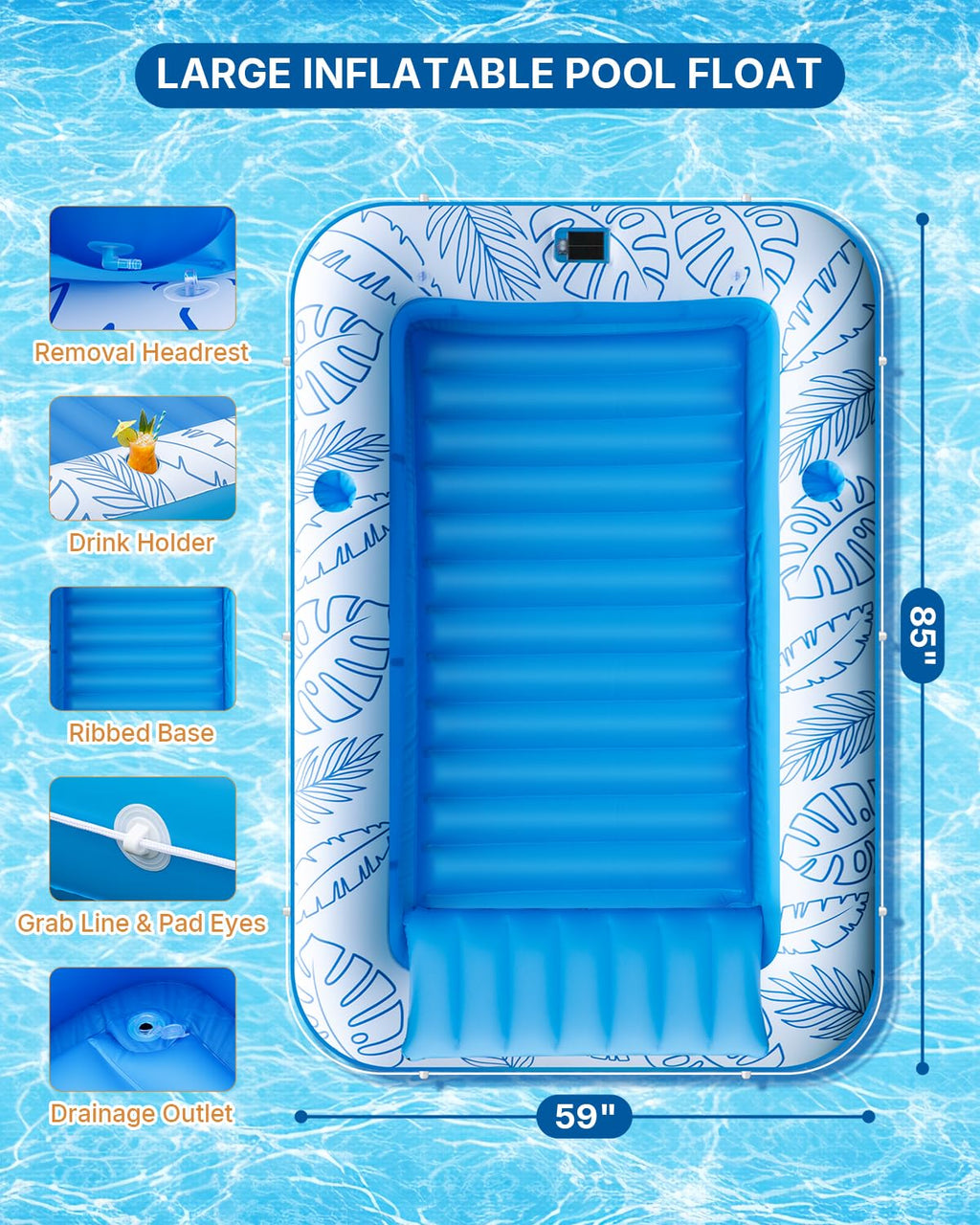 Inflatable Tanning Pool Float with Lights and Pillow S556496