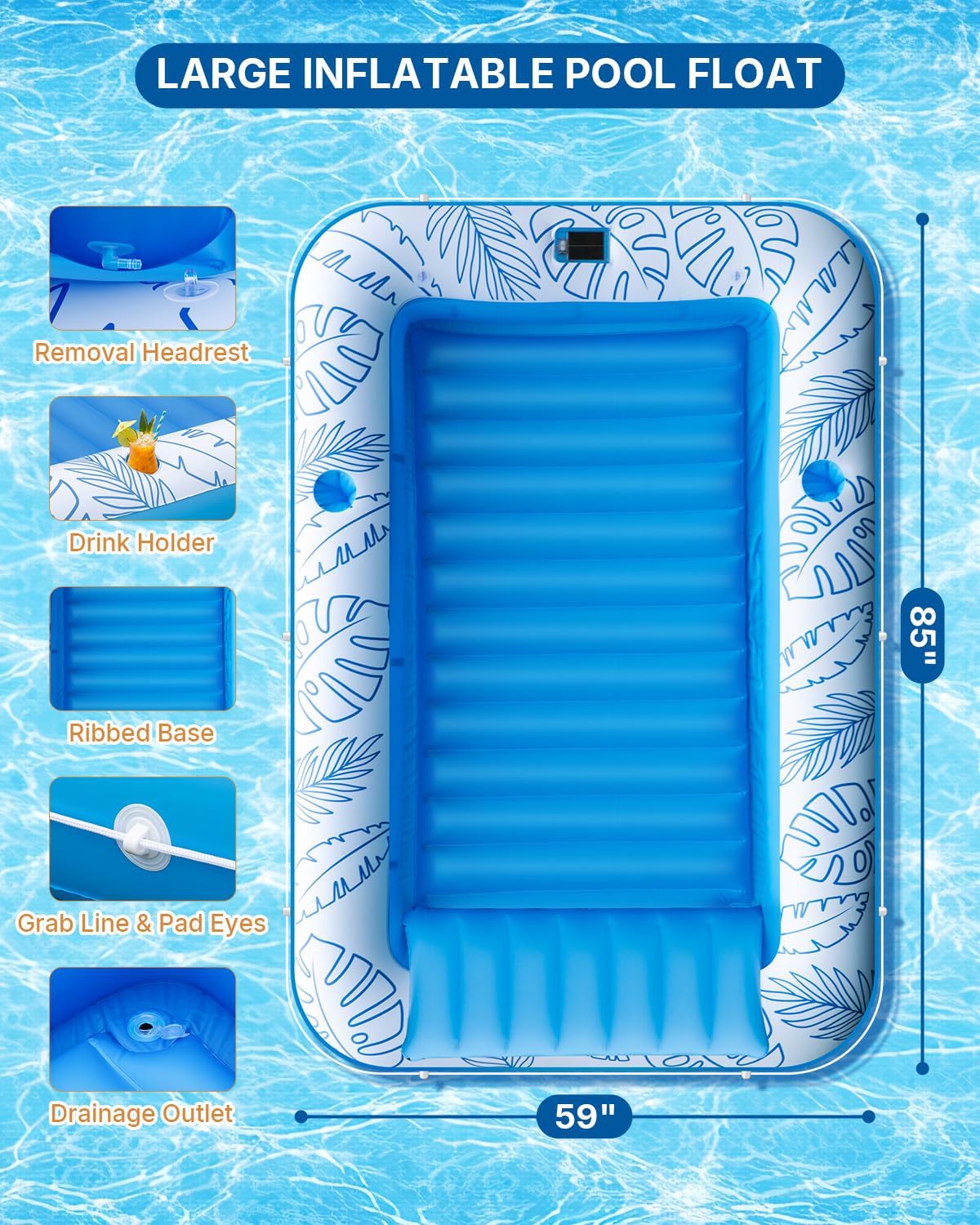Inflatable Tanning Pool Float with Lights and Pillow S556496