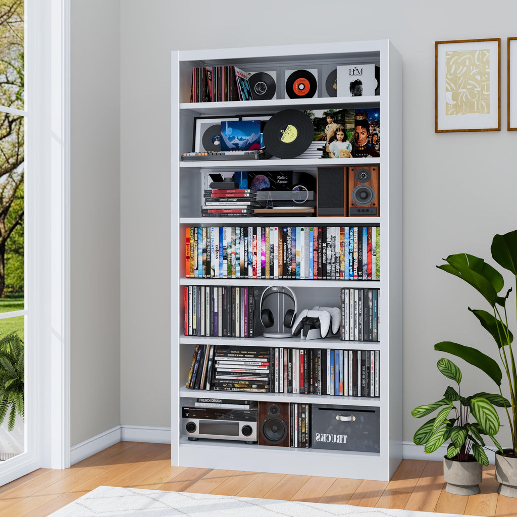 White 7-Tier Metal DVD Storage Cabinet with Adjustable Shelves P389
