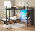 Black Twin Over Twin Triple Bunk Bed with 9 Storage Drawers and LED Lights C9382