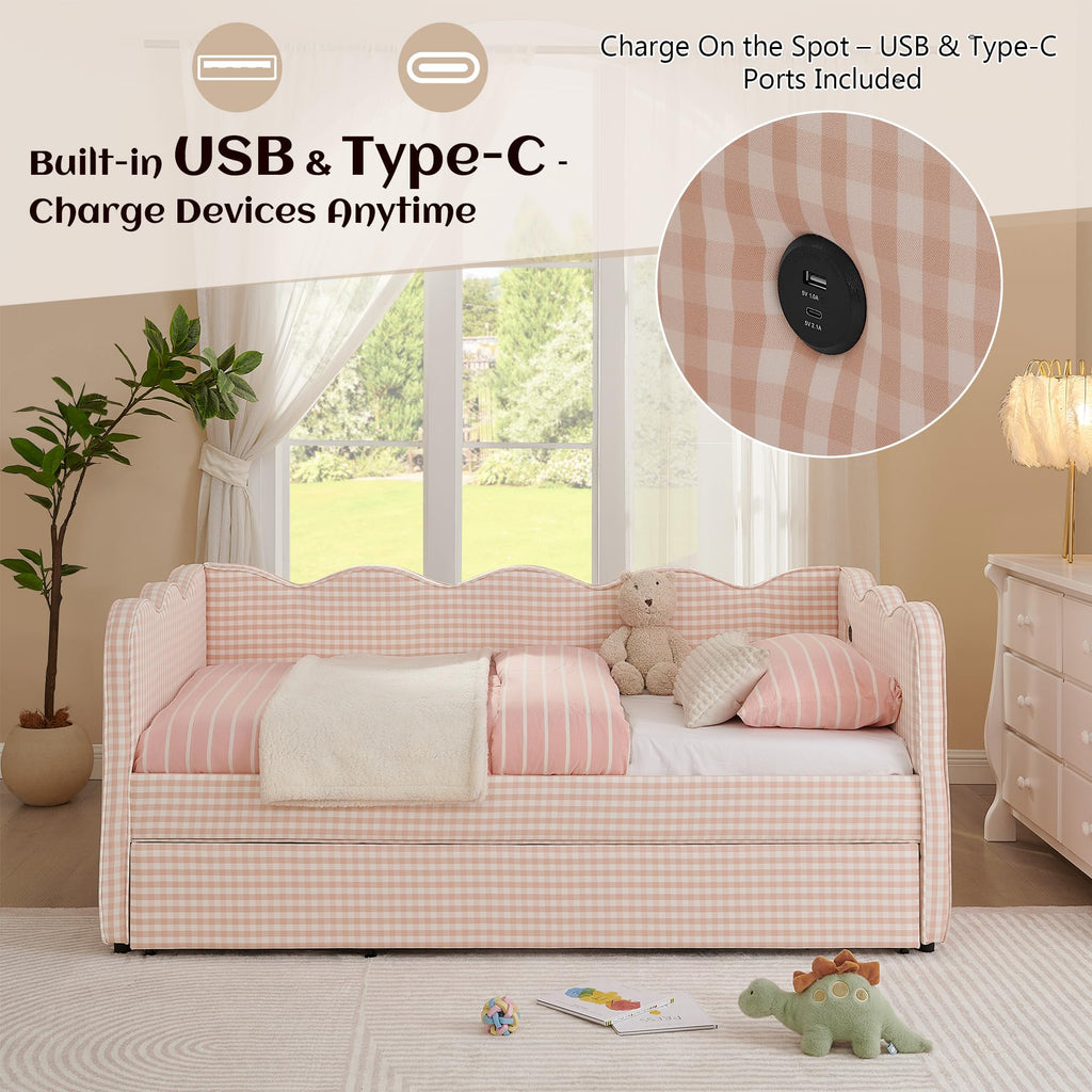 Twin to King Upholstered Daybed with Pop Up Trundle Bed L695448