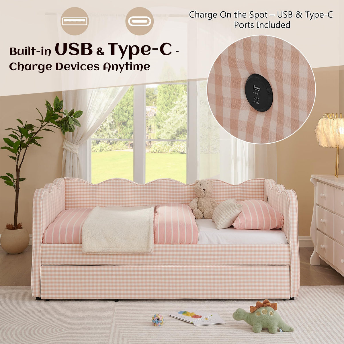 Twin to King Upholstered Daybed with Pop Up Trundle Bed L695448
