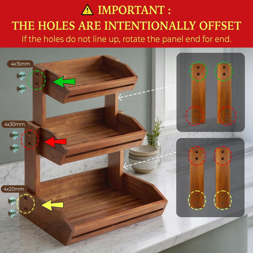 3 Tier Acacia Wood Fruit Basket L434