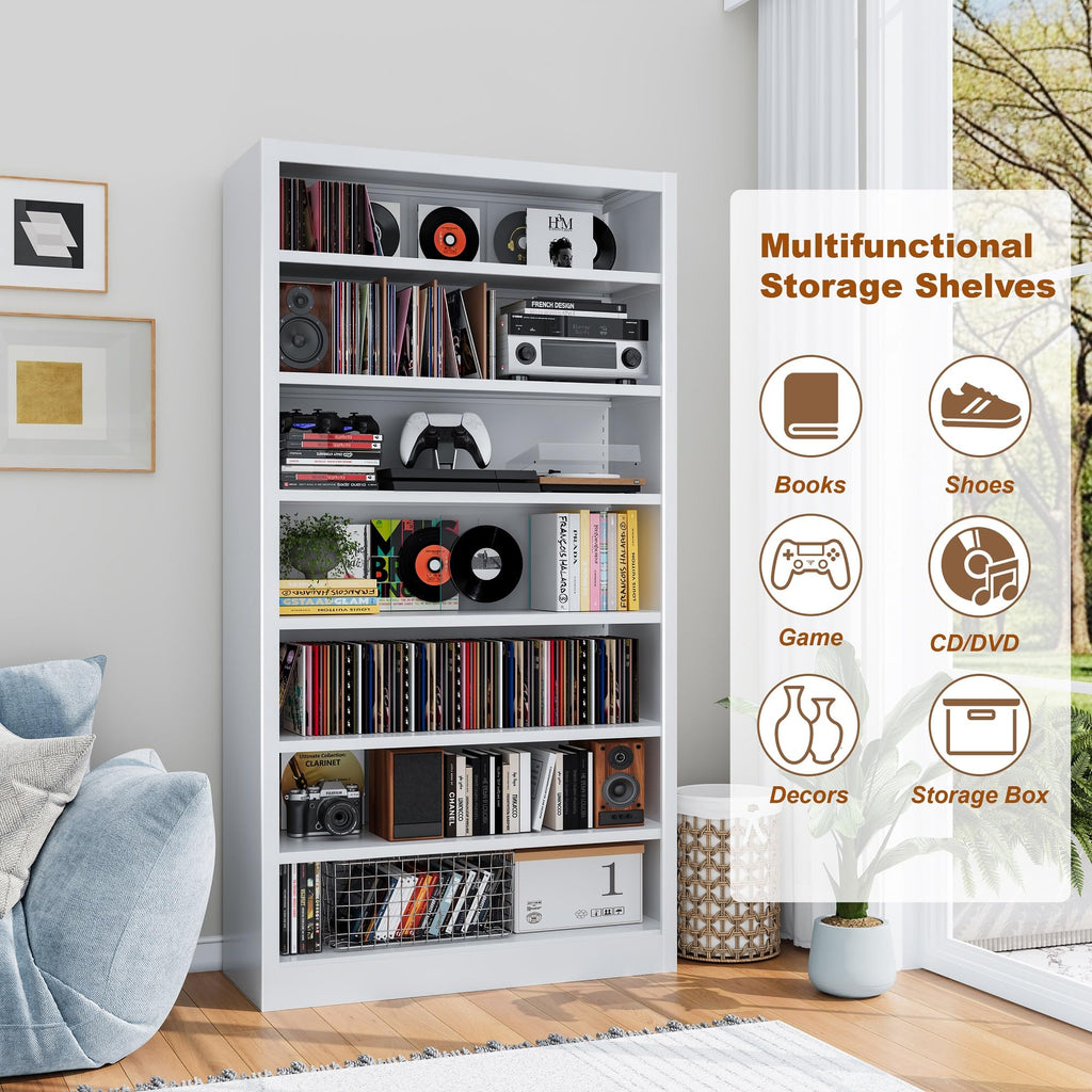 White 7-Tier Metal DVD Storage Cabinet with Adjustable Shelves P389