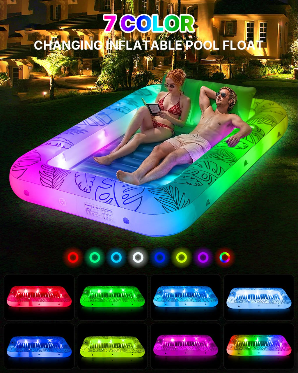 Inflatable Tanning Pool Float with Lights and Pillow S556496