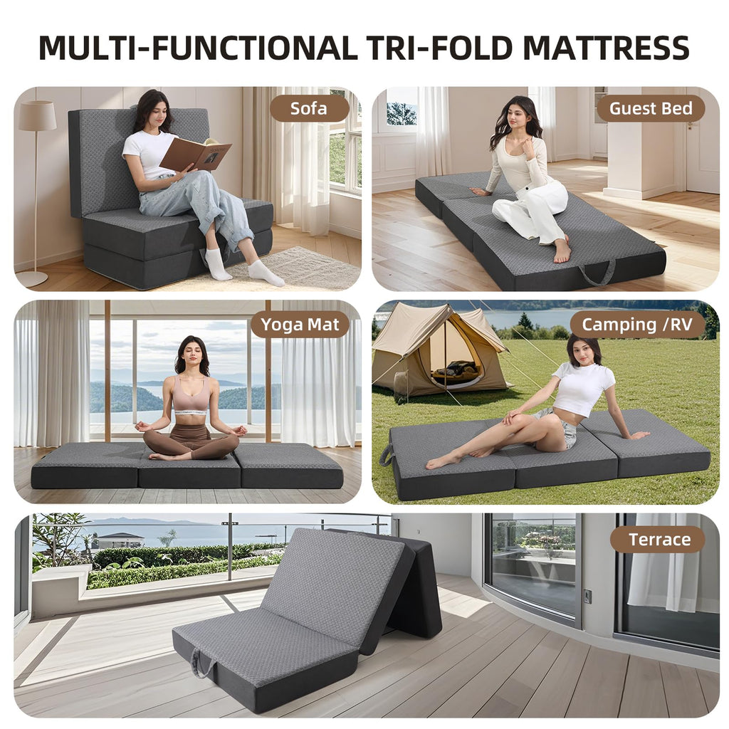 Tri Folding Memory Foam Mattress with Washable Cover B270