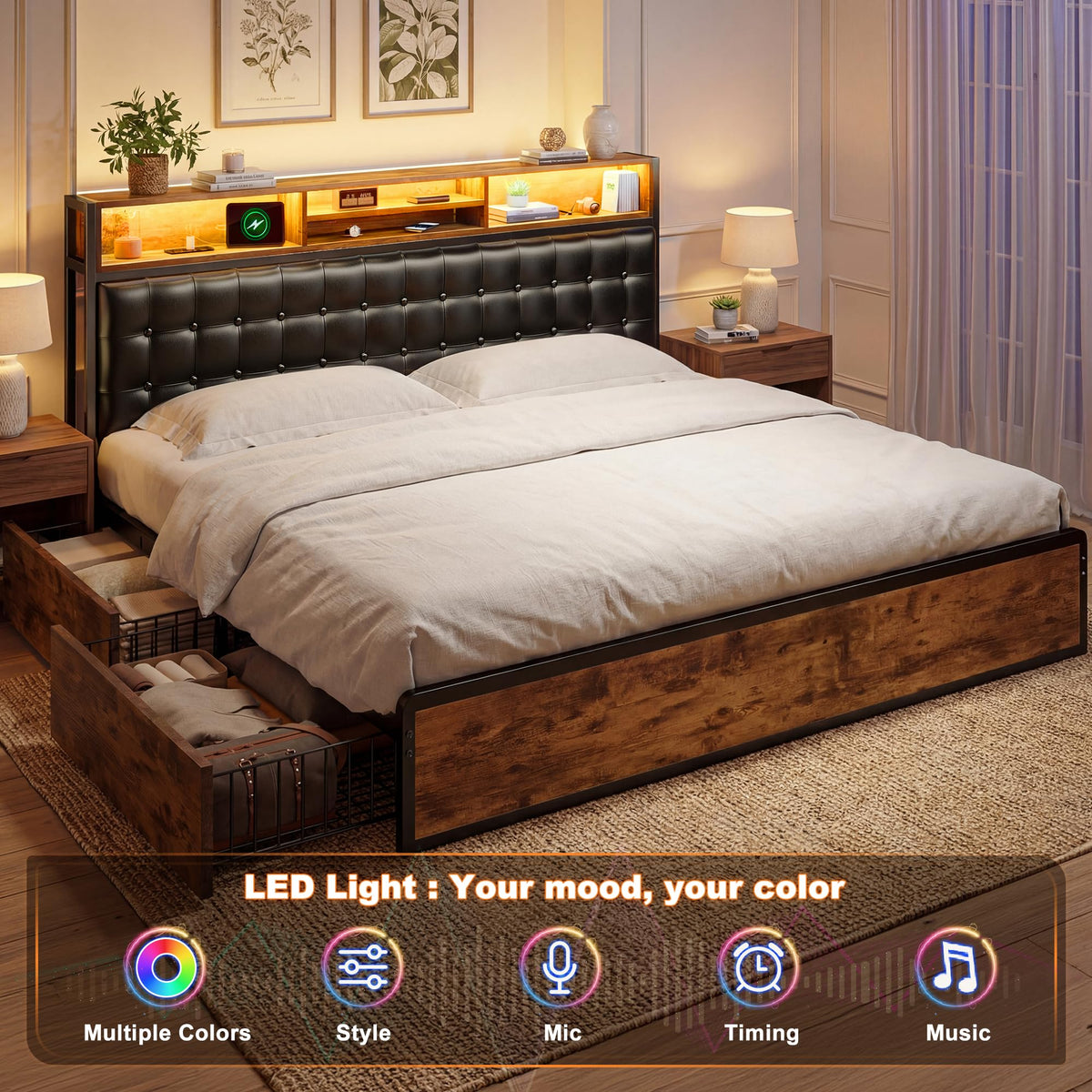King Bed Frame with 4 Drawers R724084