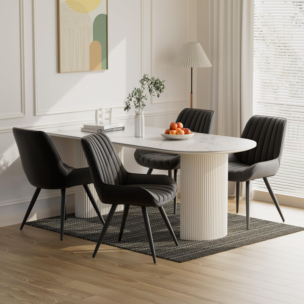 Black Faux Leather Upholstered Dining Chairs Set of 6 P459871