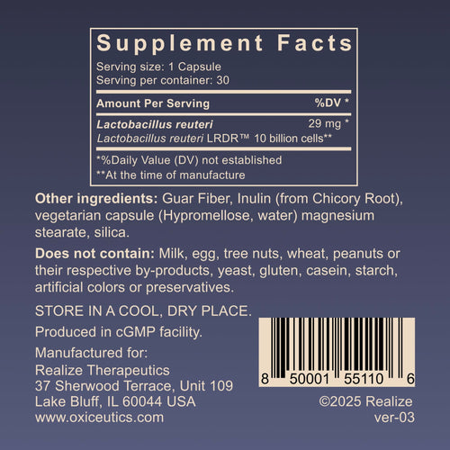 10 Billion CFU L. reuteri Probiotic with FOS Prebiotic 30 Veg Capsules W370