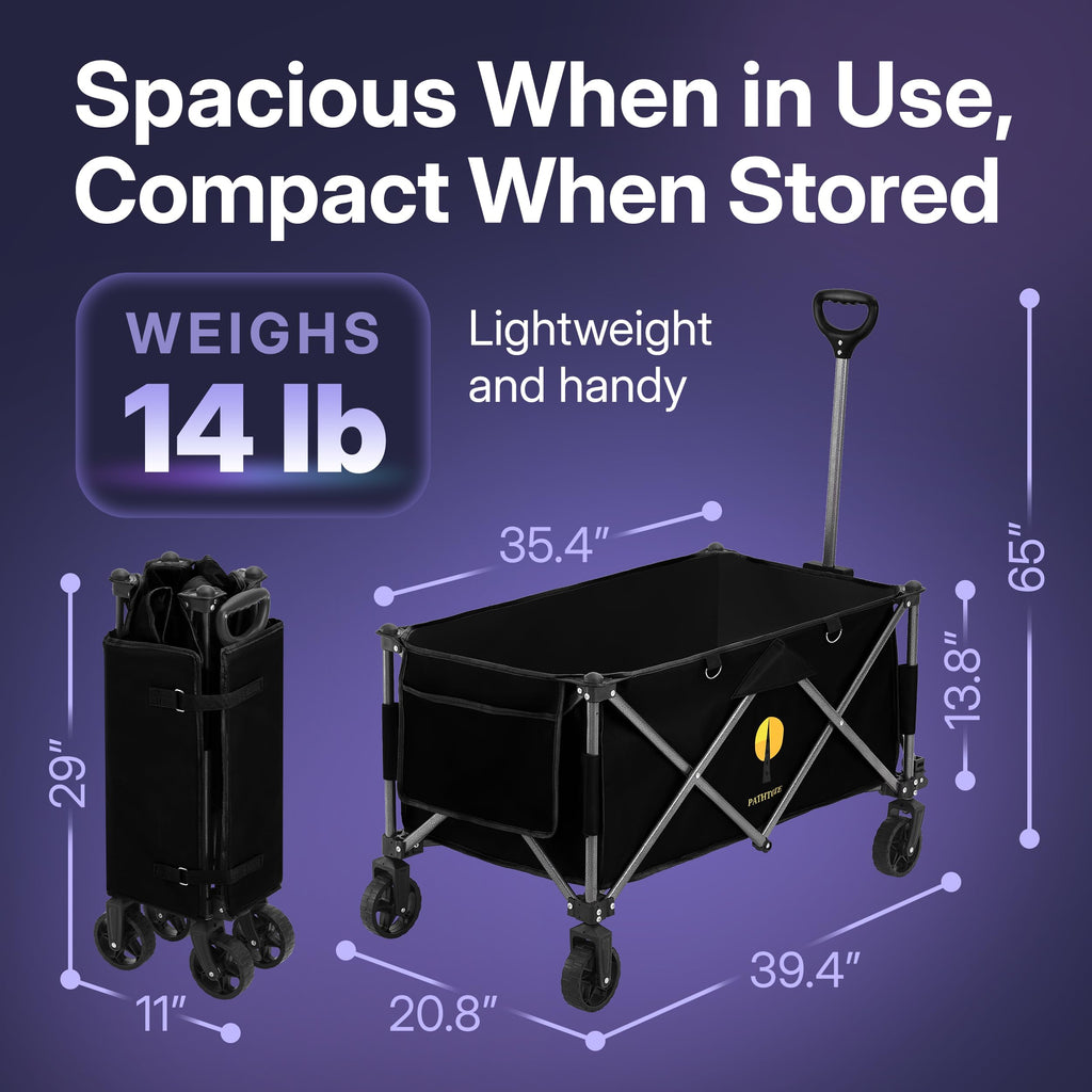 39" Collapsible Wagon with All-Terrain Wheels, 460 lbs Foldable Cart, Black R559