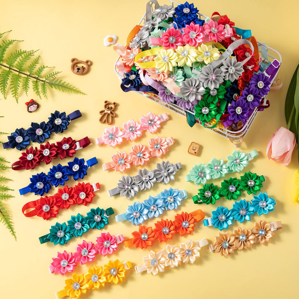 80 Pcs Dog Bowtie Flower Collar Adjustable T39897