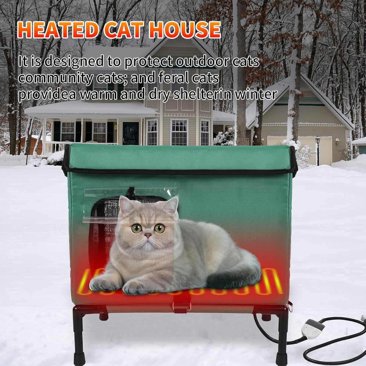 21" Heated Cat House with Heating Pet Pad S4367