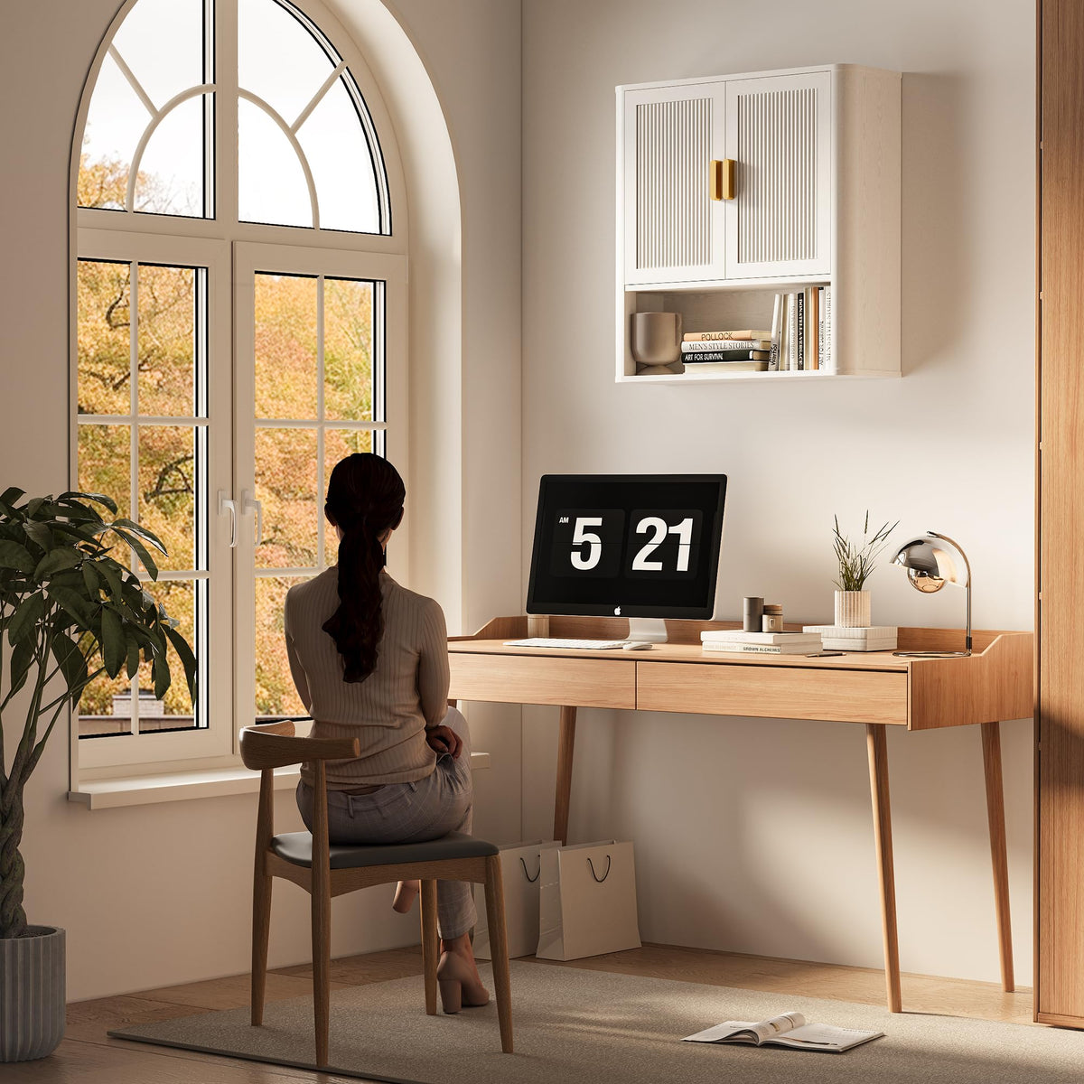 Wall-Mounted Bathroom Cabinet with Adjustable Wood Shelf & Doors E501