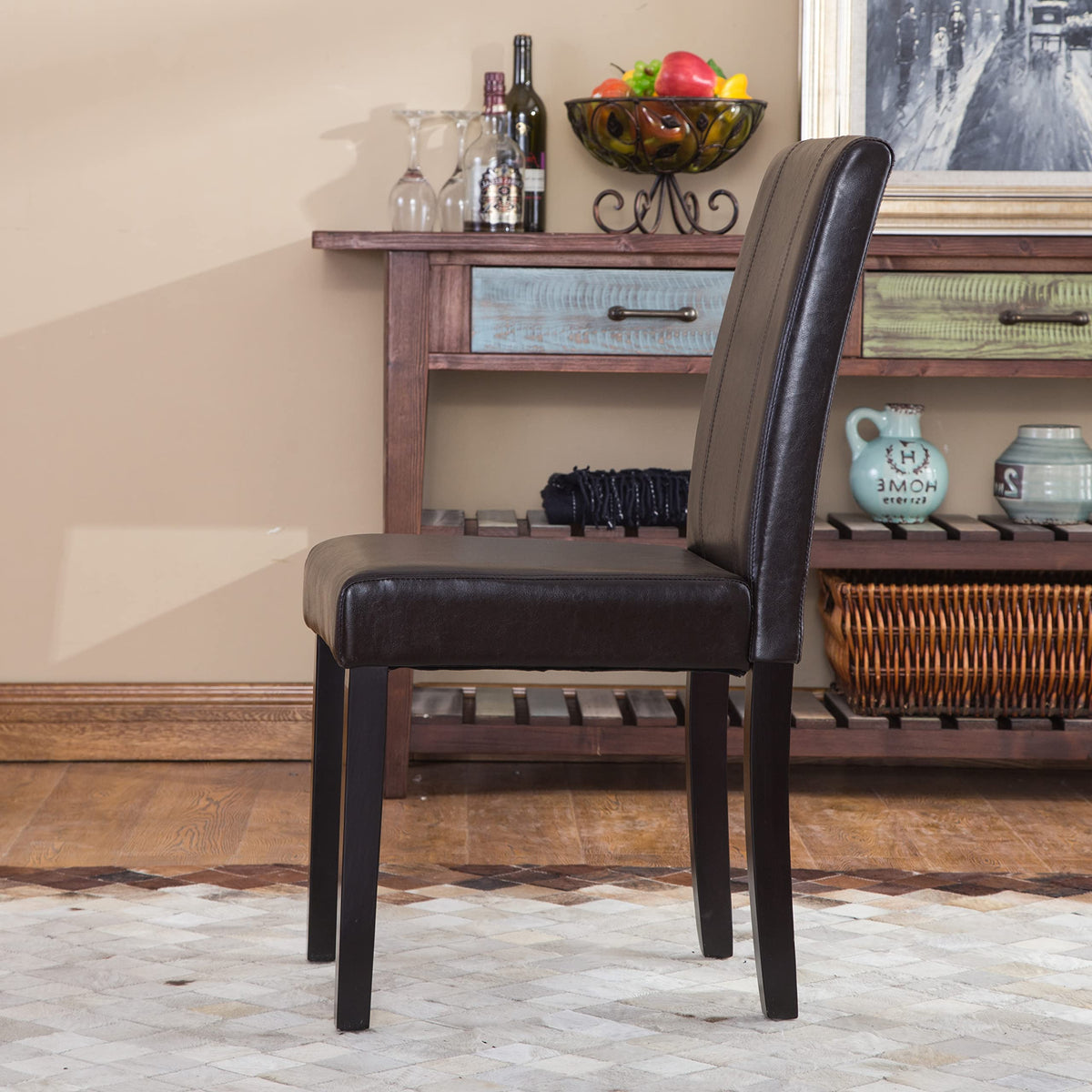 Brown Faux Leather Solid Wood Parson Chairs, Set of 2 X469439