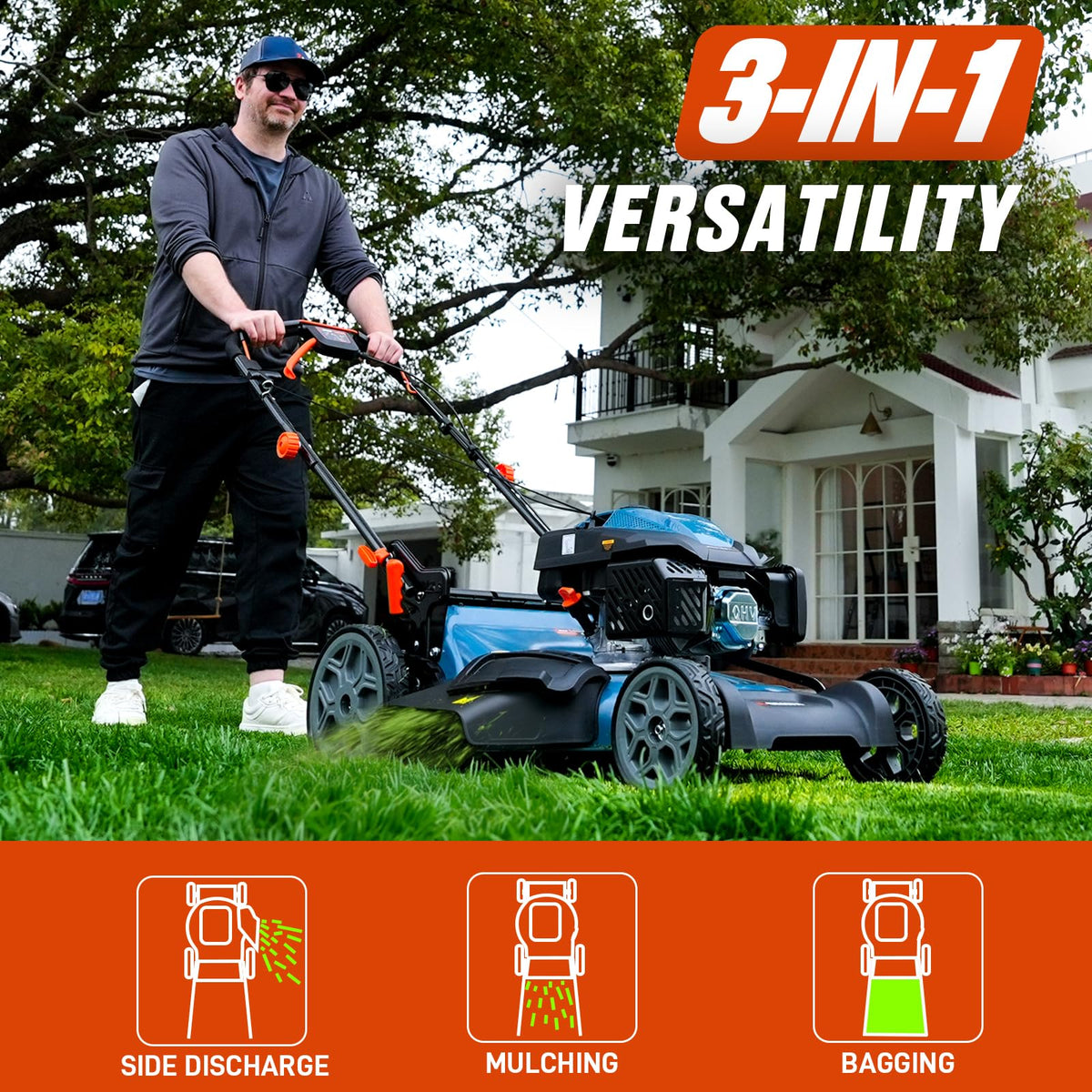 22" 3-in-1 Variable Speed Self Propelled Gas Lawn Mower K82325